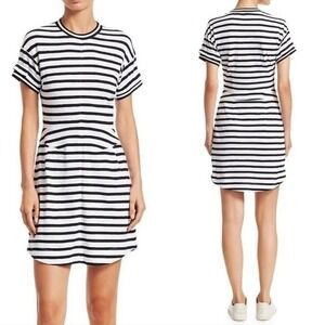 Derek Lam‎ 10 Crosby Black White Stripe Knit T Shirt Dress, Size Large